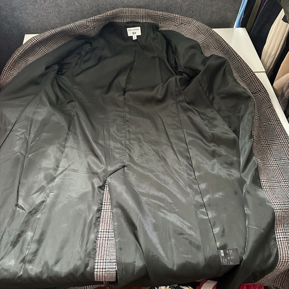 UNIQLO Ines de la Fressange IDLF Double Breasted Plaid Tweed Coat M Wool New - Picture 10 of 14